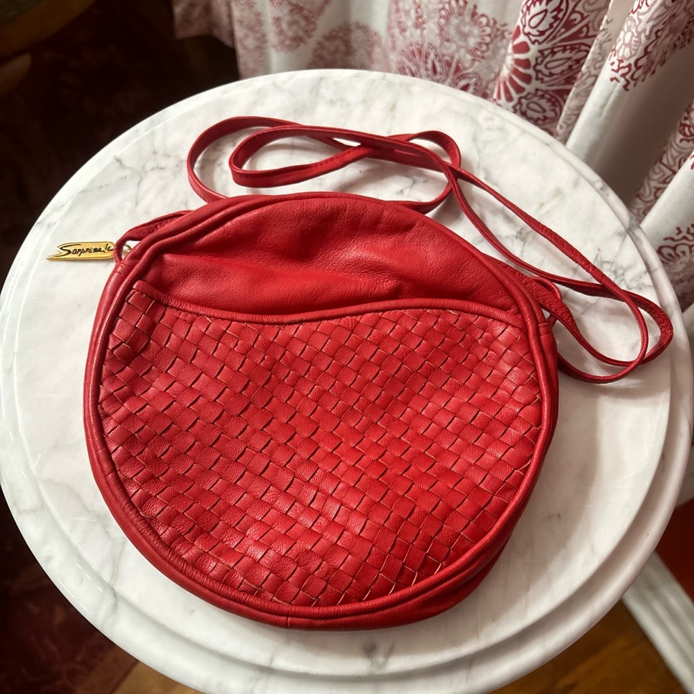 Sorpresa Scarlet Red VTG Woven Leather Crossbody Bag